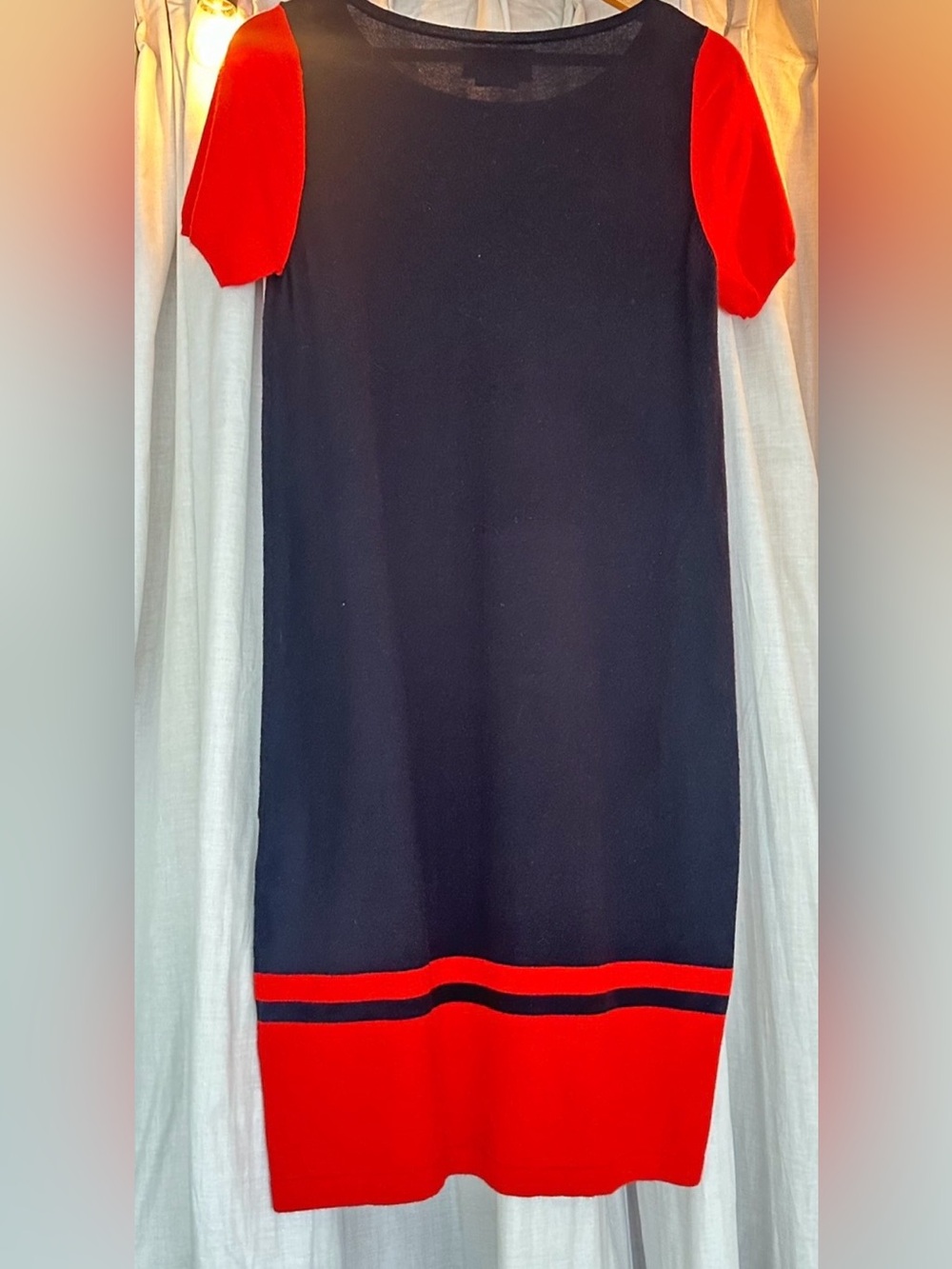 ALLUDE Cashmere Cotton Color Block Shift/Sheath Dress. Navy & Red. Coveted Brand - Picture 5 of 12